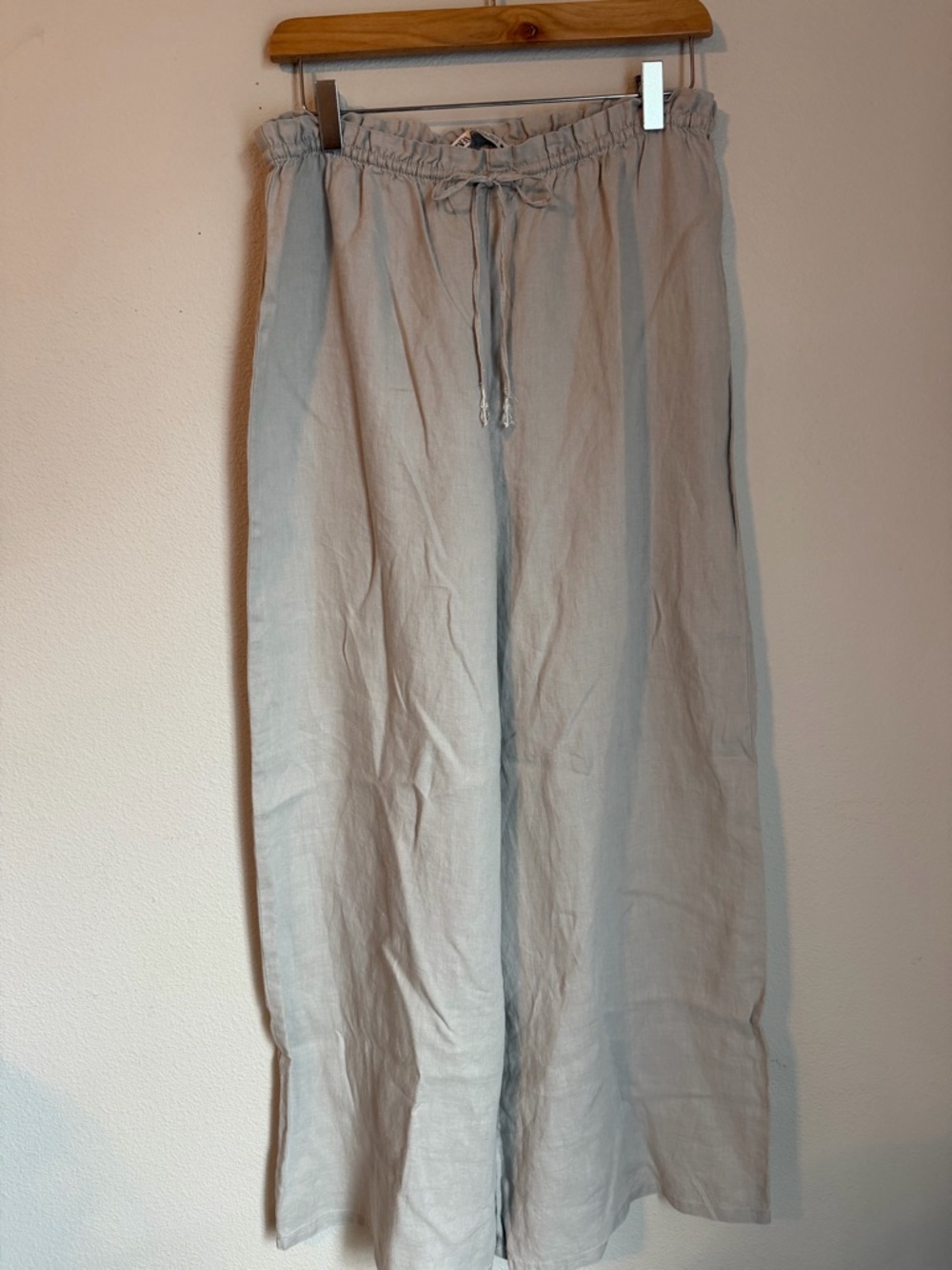 Zara Womens Pants Cream Linen Blend Wide Leg Elastic Waist M Boho Beach Coastal